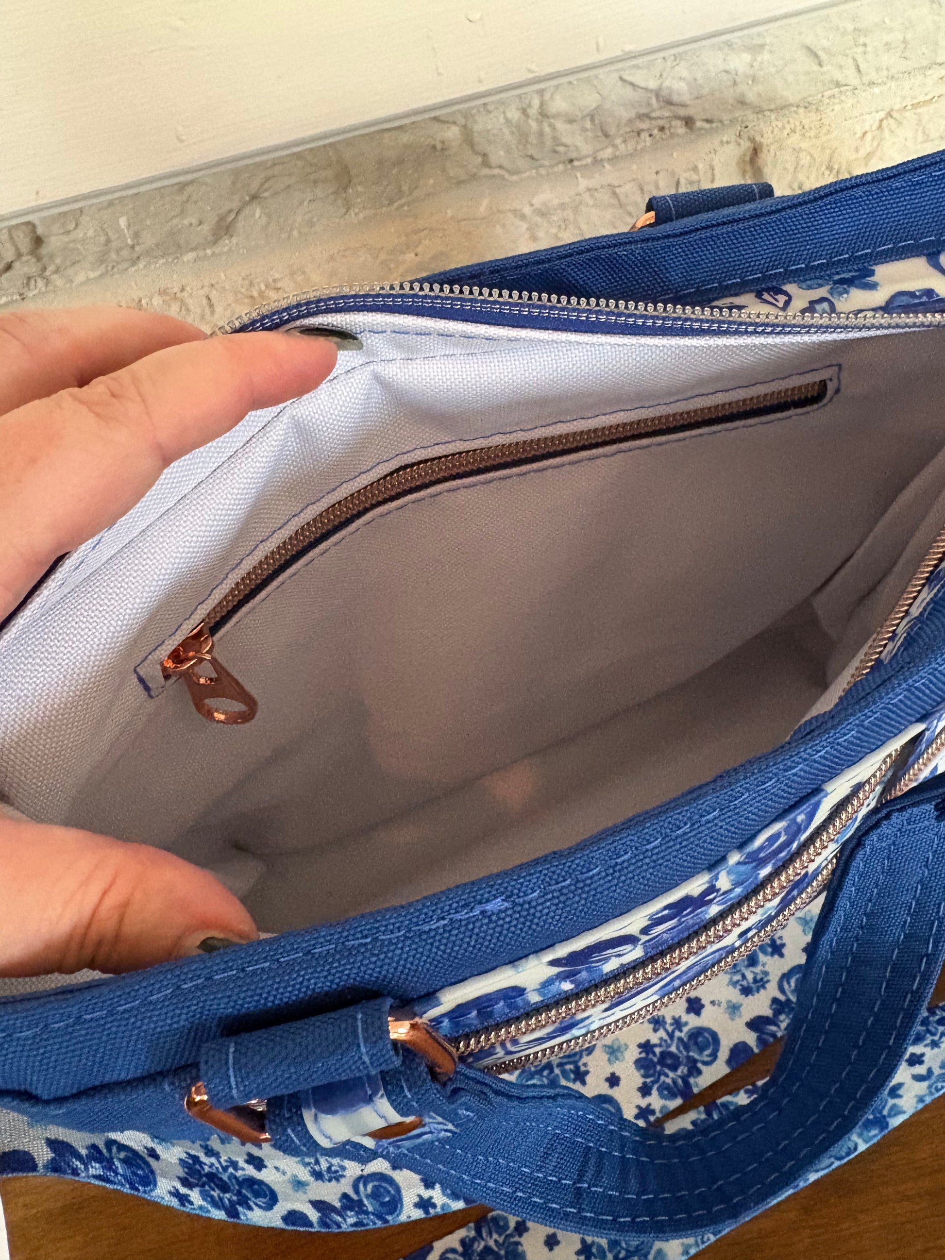 Blue Watercolor Roses Handbag