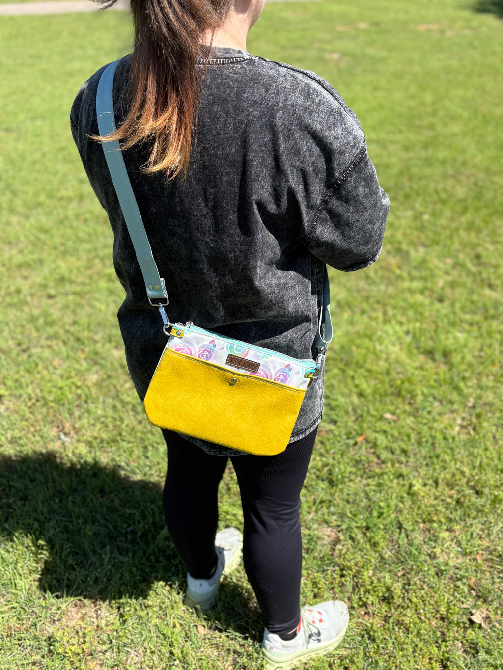 Watercolor Roses & Mustard Crossbody