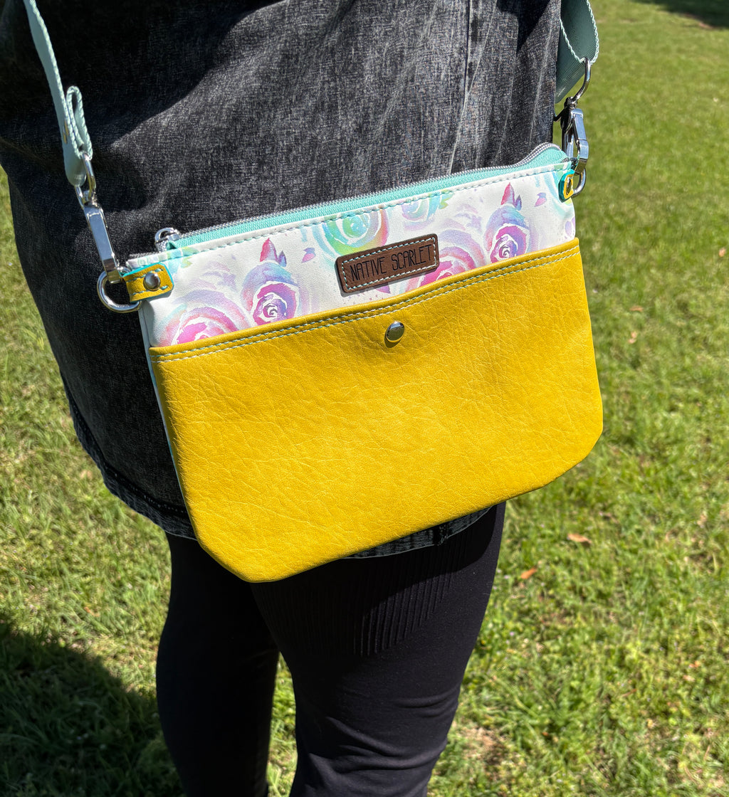 Watercolor Roses & Mustard Crossbody