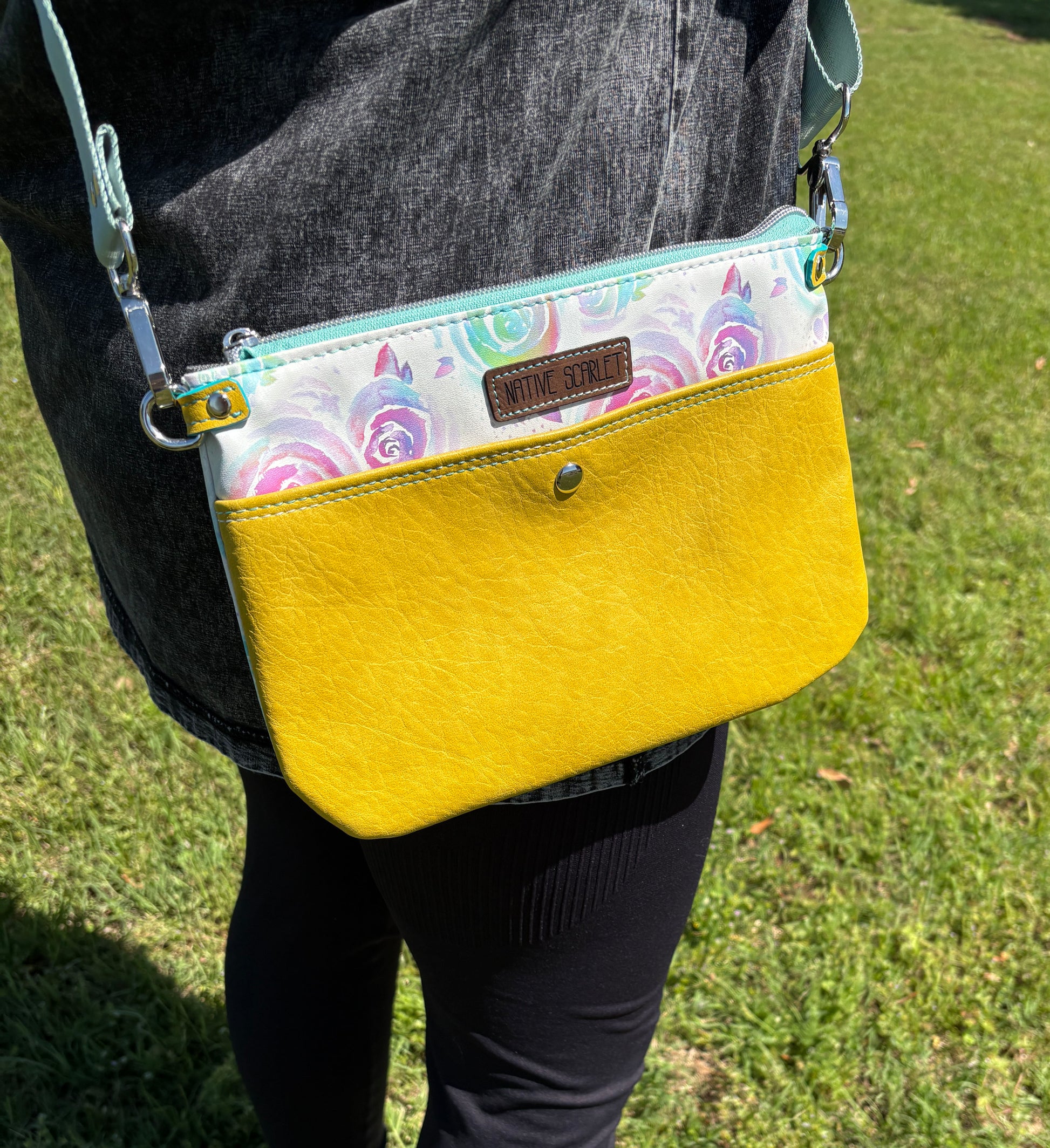 Watercolor Roses & Mustard Crossbody
