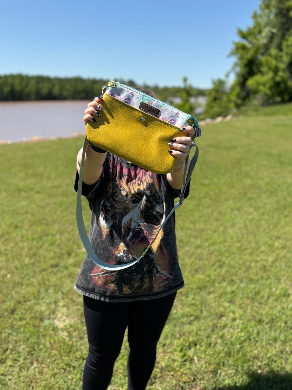 Watercolor Roses & Mustard Crossbody