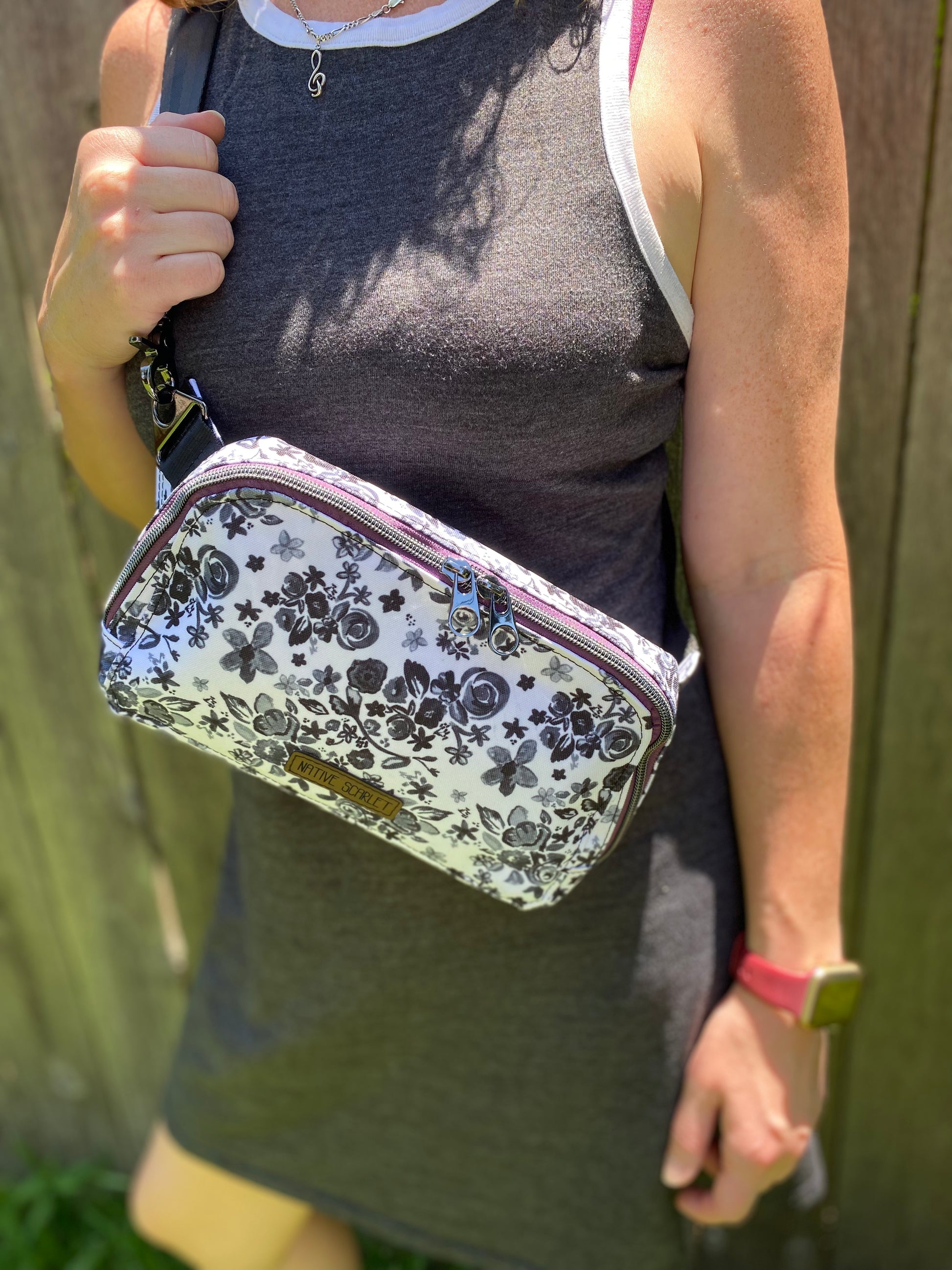 Black White Floral Sling/Waist Bag