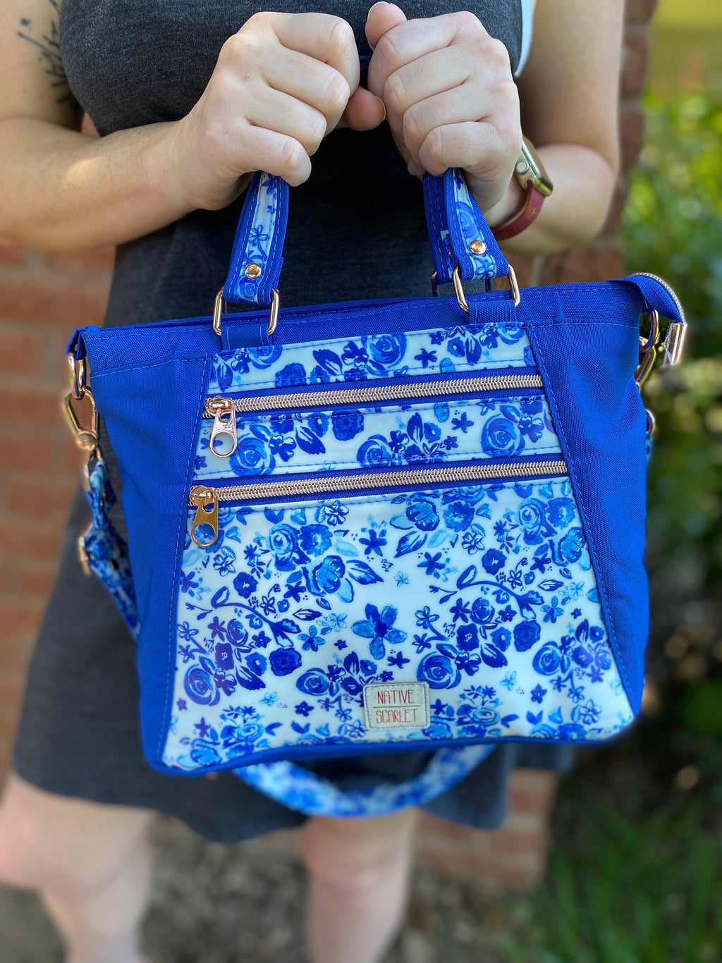 Blue Watercolor Roses Handbag
