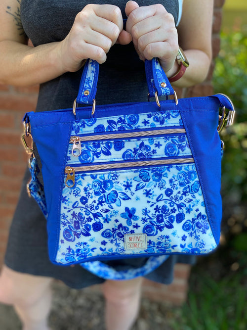 Blue Watercolor Roses Handbag