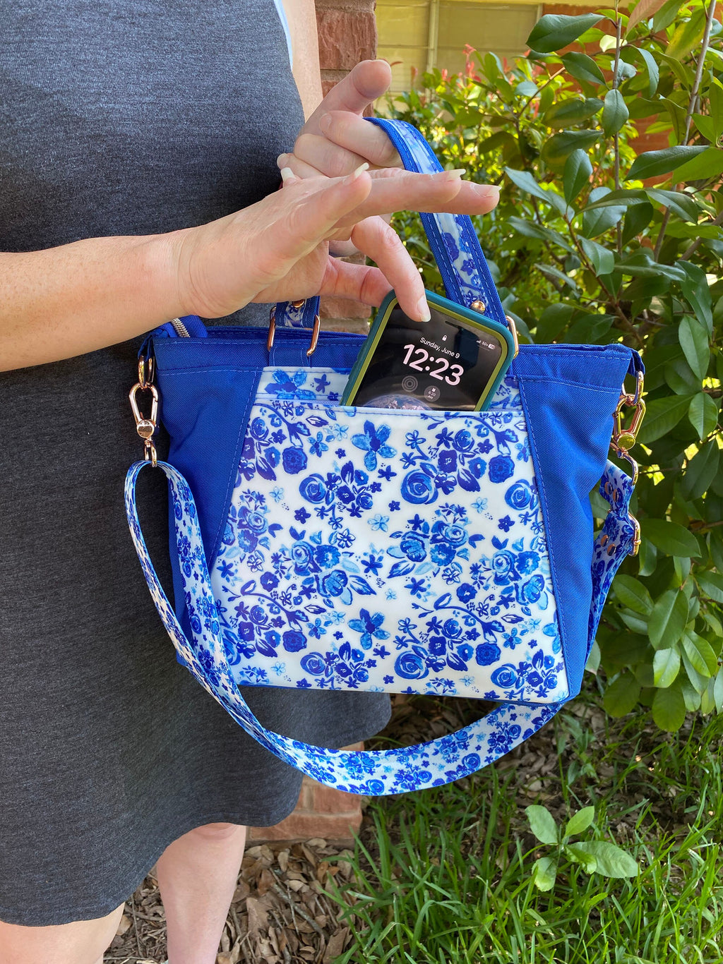 Blue Watercolor Roses Handbag